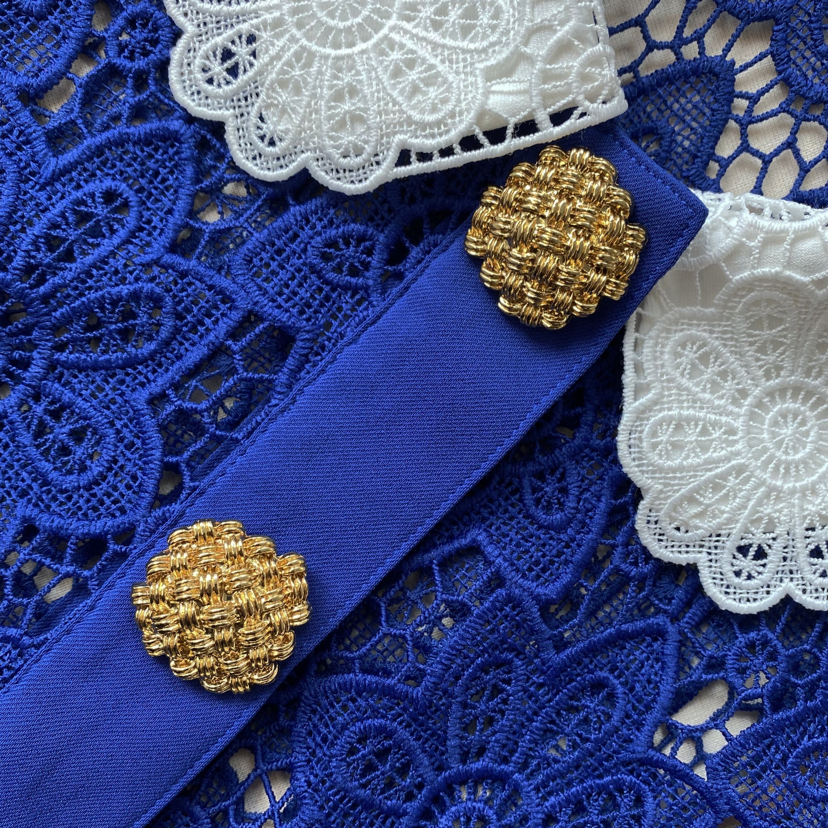 Blue Lace Midi Dress Contrast Collar