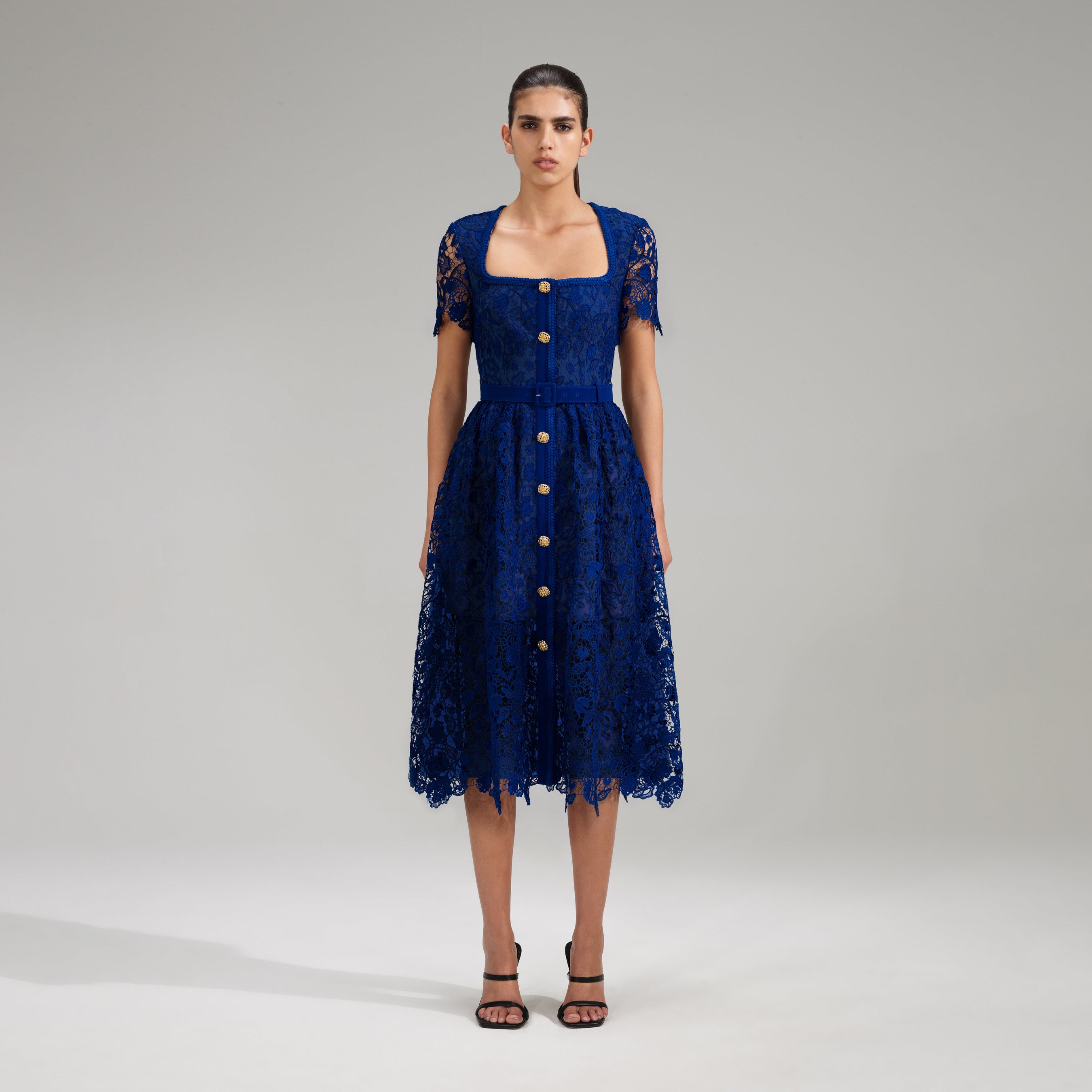 Royal Blue Guipure Lace Midi Dress
