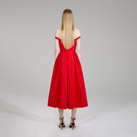 Red Crepe Bow Midi Dress