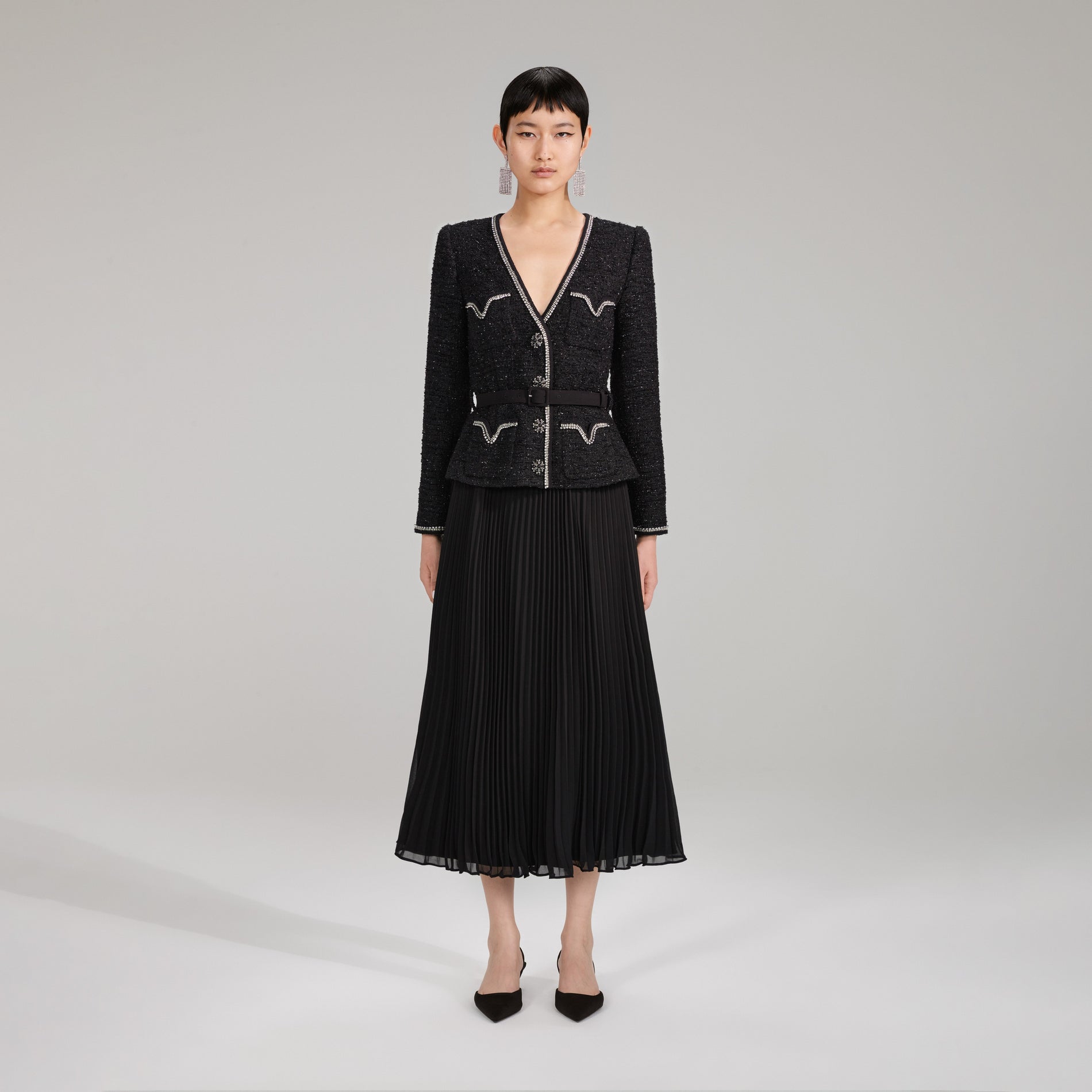 Black Boucle Midi Dress – self-portrait-US