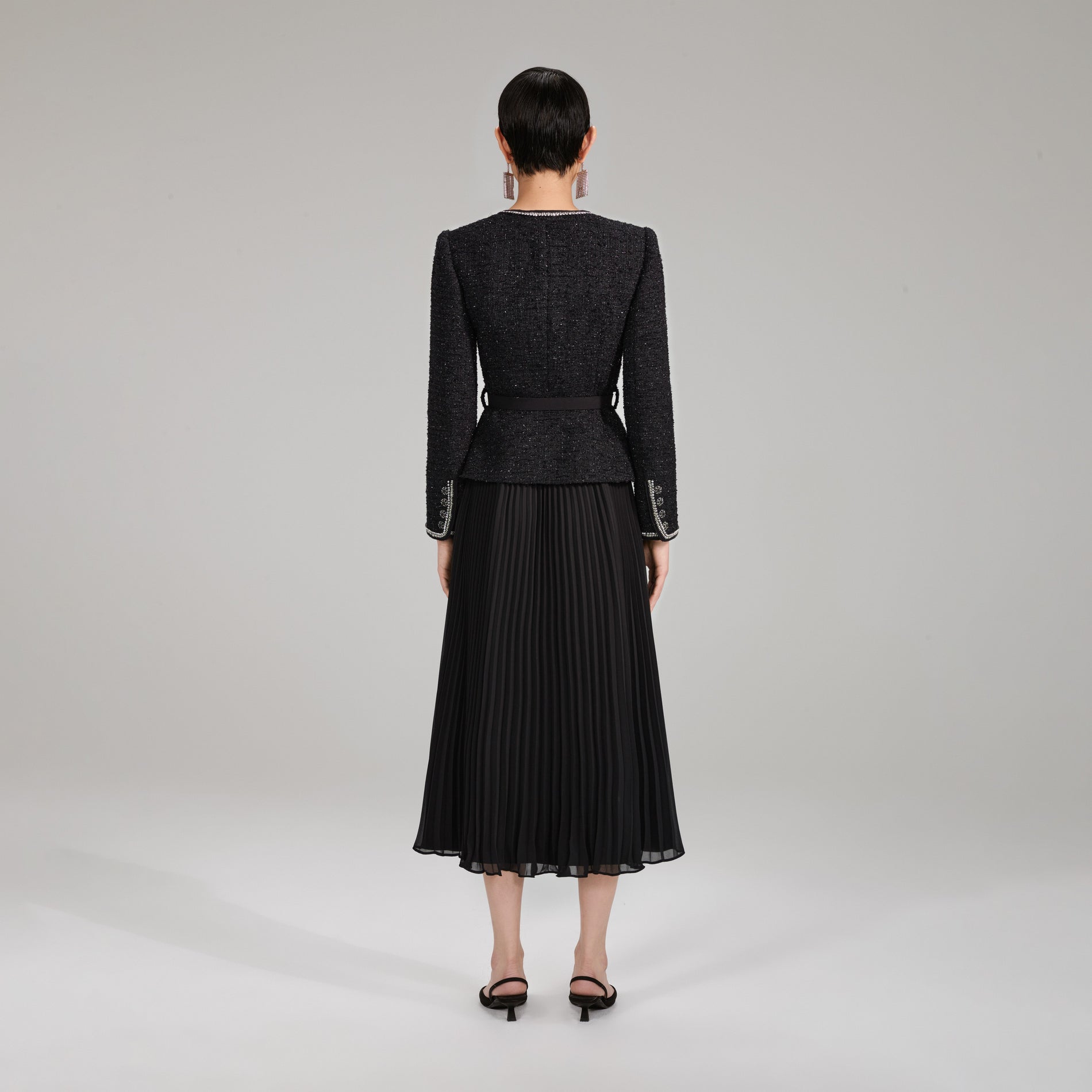 Black Boucle Midi Dress – self-portrait-US