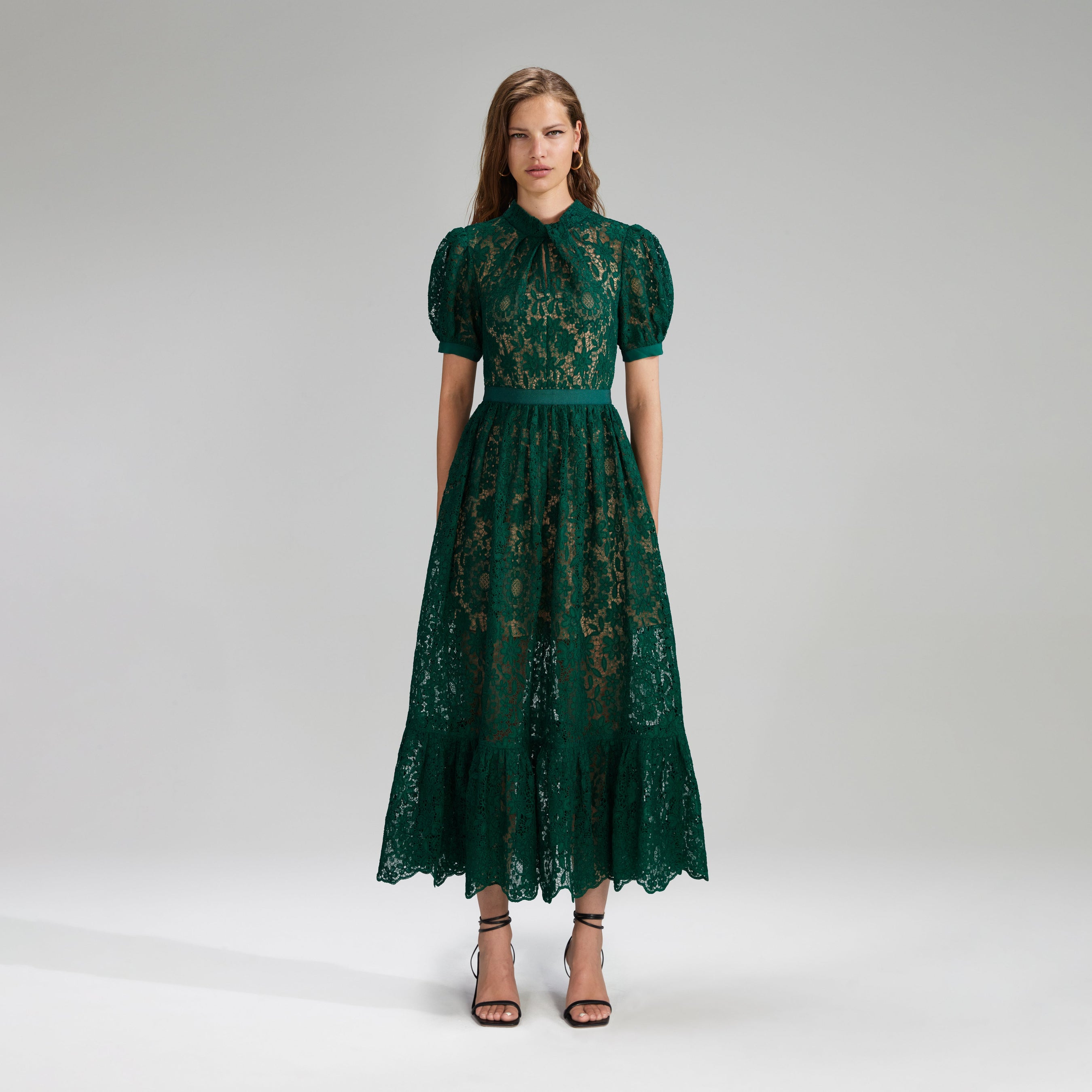 Green Guipure Lace Midi Dress