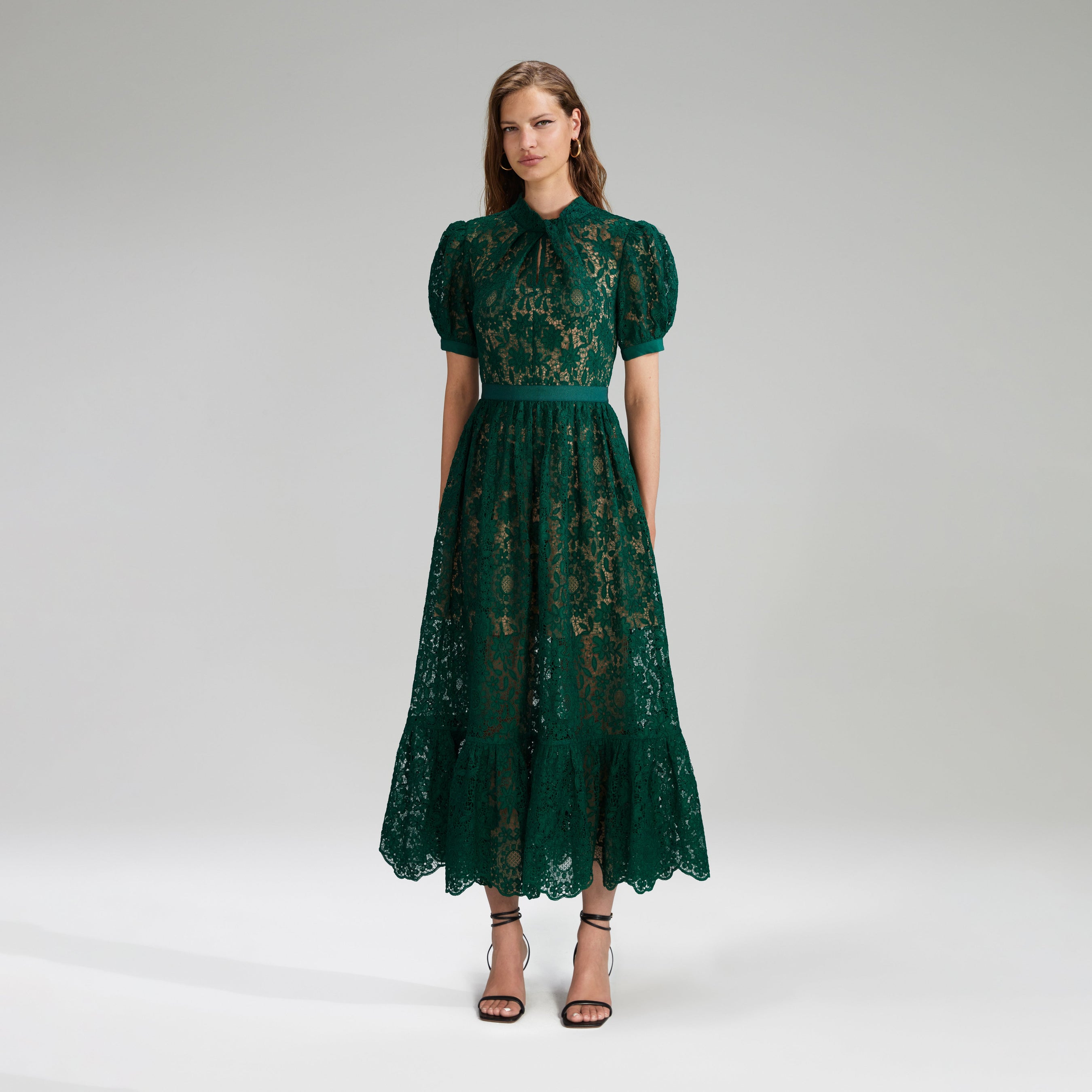 Green Guipure Lace Midi Dress