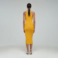 Canary Yellow Inserted Lace Knit Dress