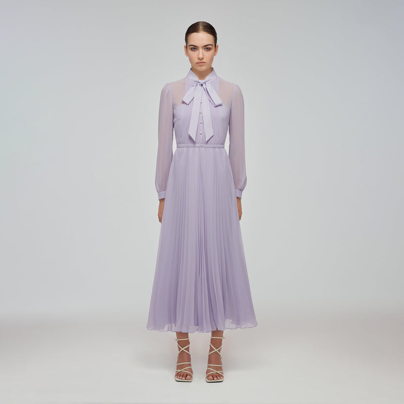 Lilac Chiffon Midi Dress – self-portrait-US