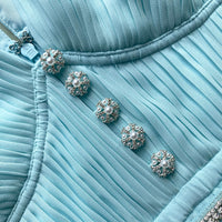 Blue Chiffon Diamanté Button Midi Dress