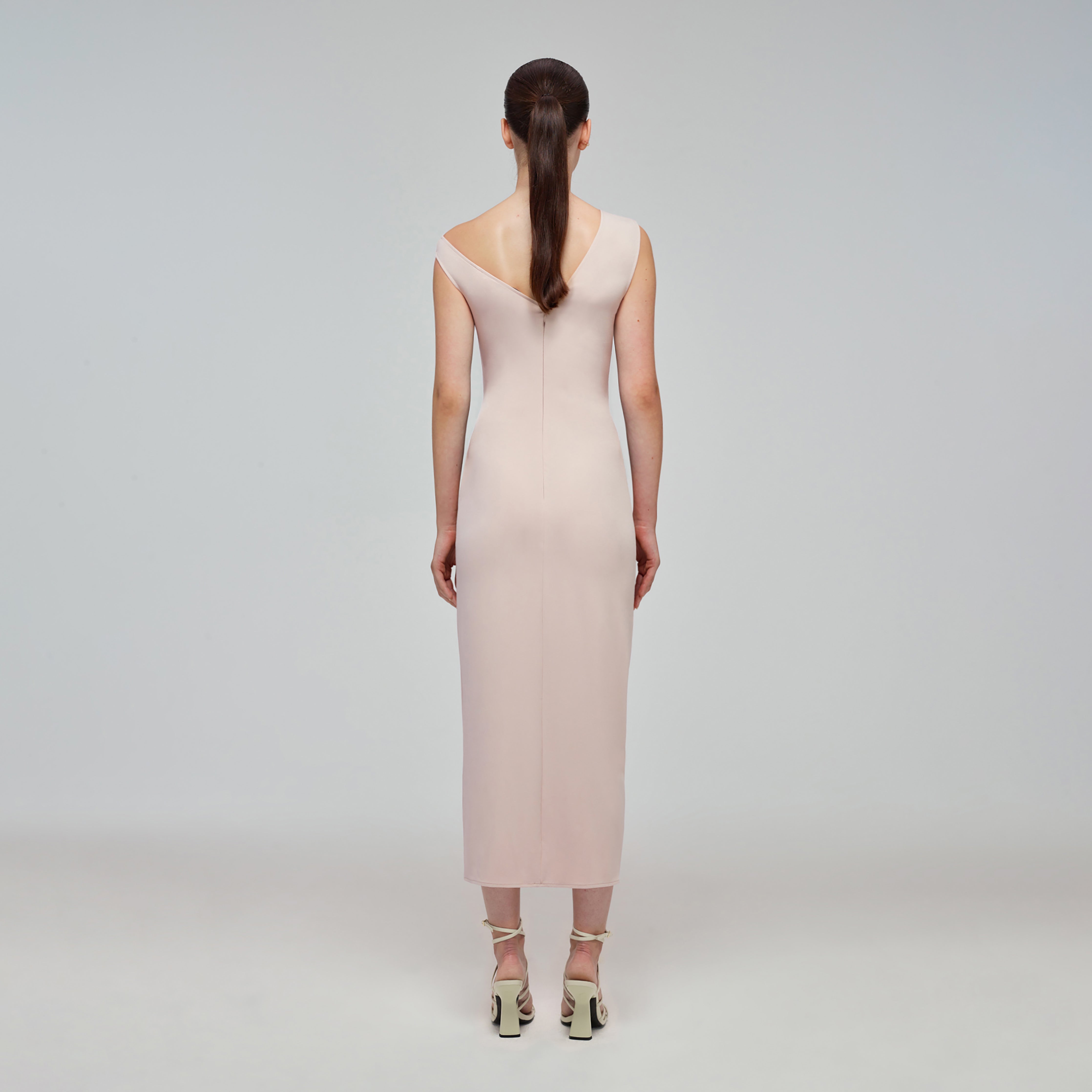 Taupe Jersey Gathered Asymmetric Midi Dress – self-portrait-US