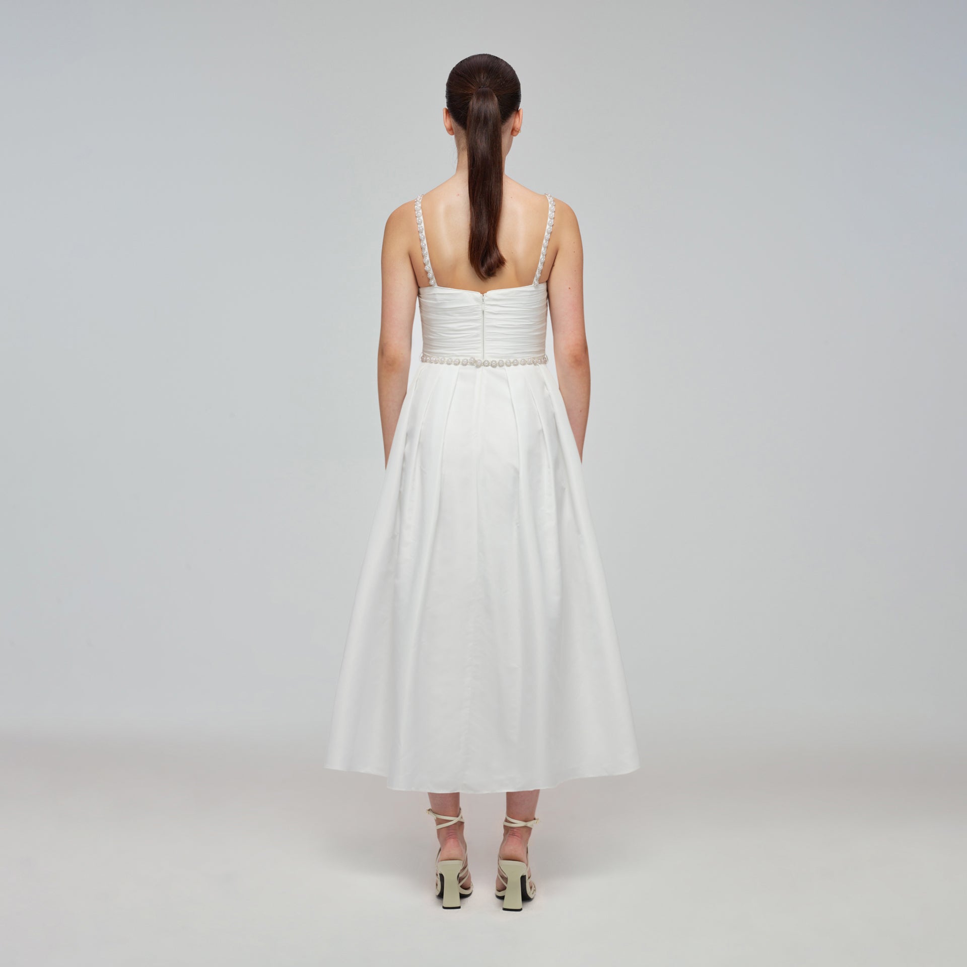 White Taffeta Bow Midi Dress