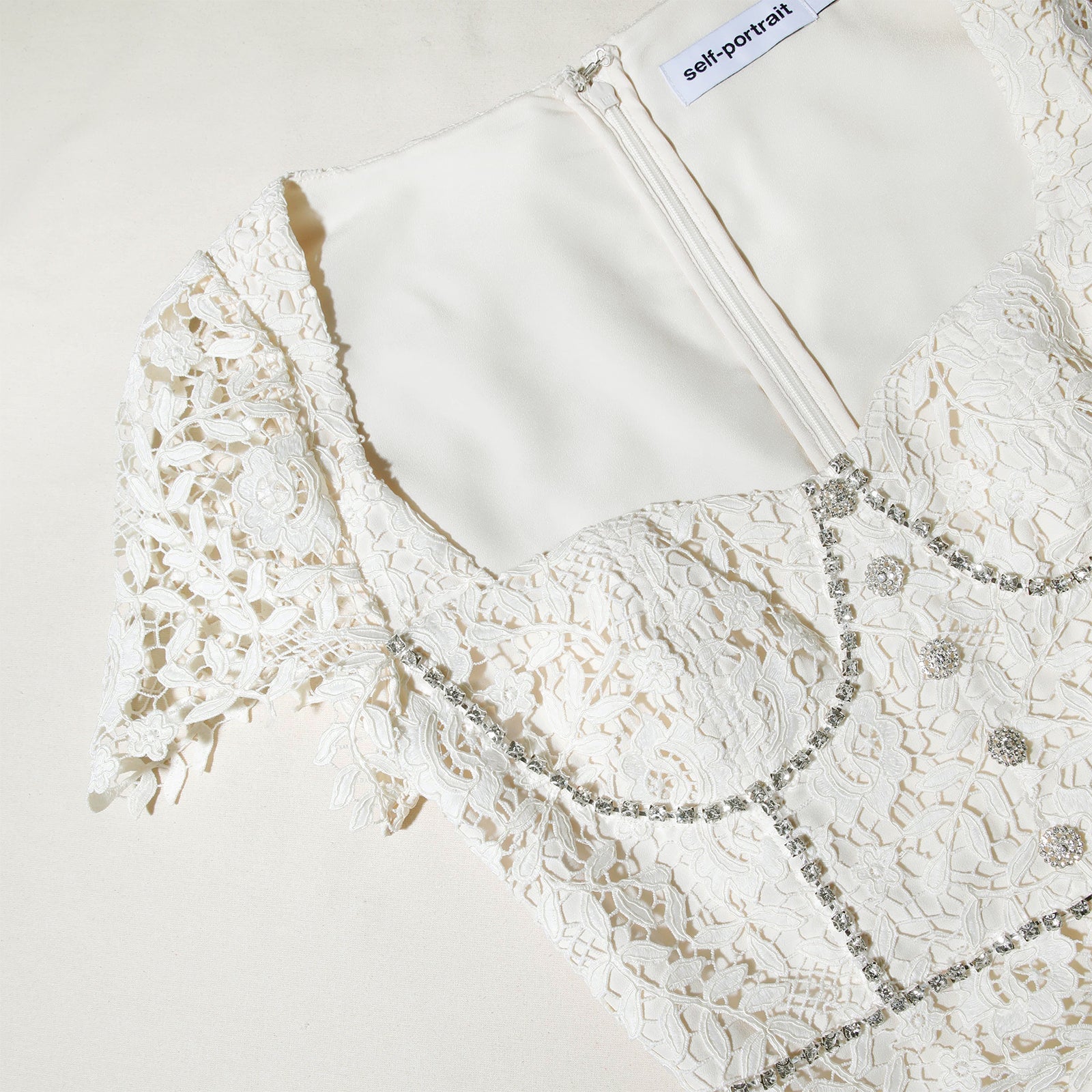 Cream Rose Lace Midi Dress | self-portrait-US