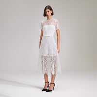 White Rose Lace Midi Dress