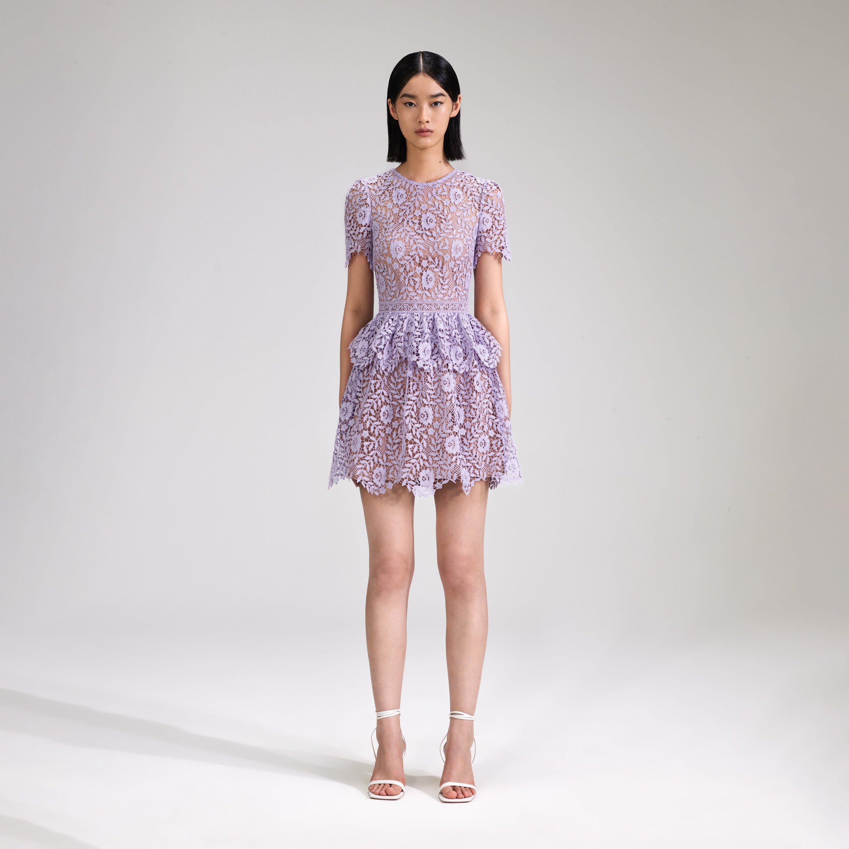 Lilac Rose Lace Peplum Mini Dress