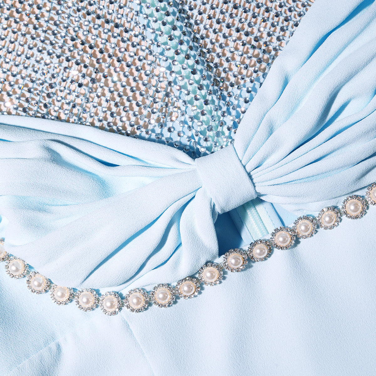 Blue Crepe Diamante Midi Dress