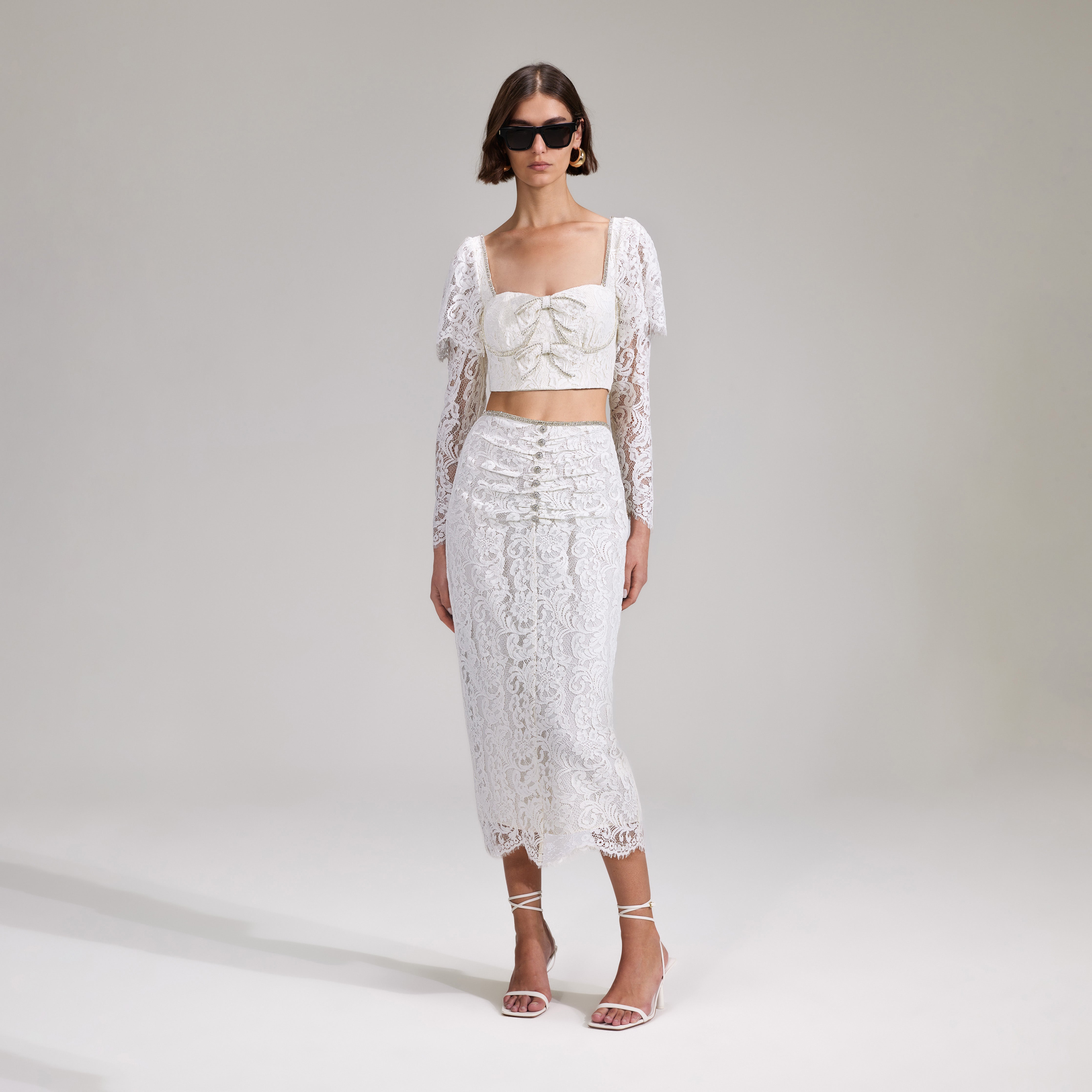 Cream Cord Lace Midi Skirt – self-portrait-US