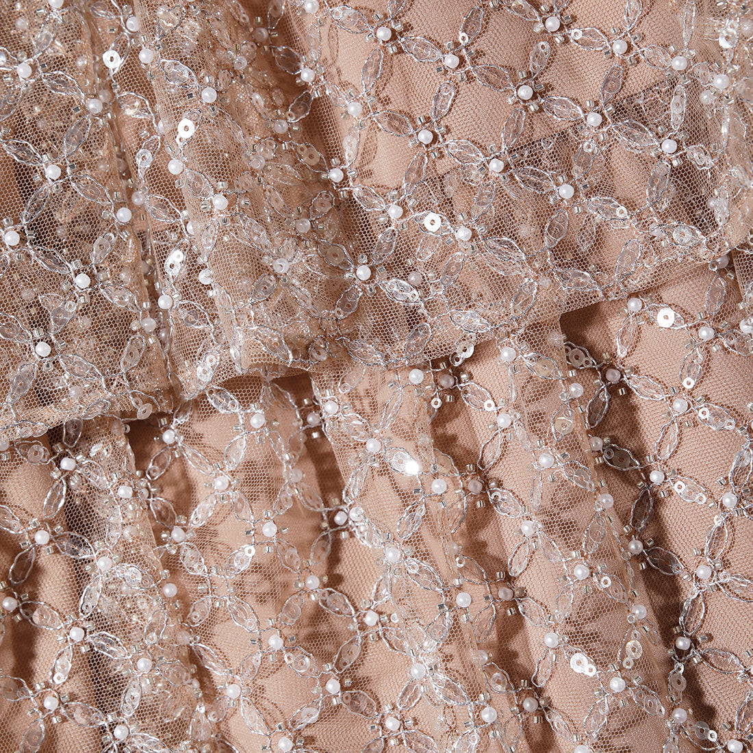 Tan Grid Sequin Tiered Mini Dress