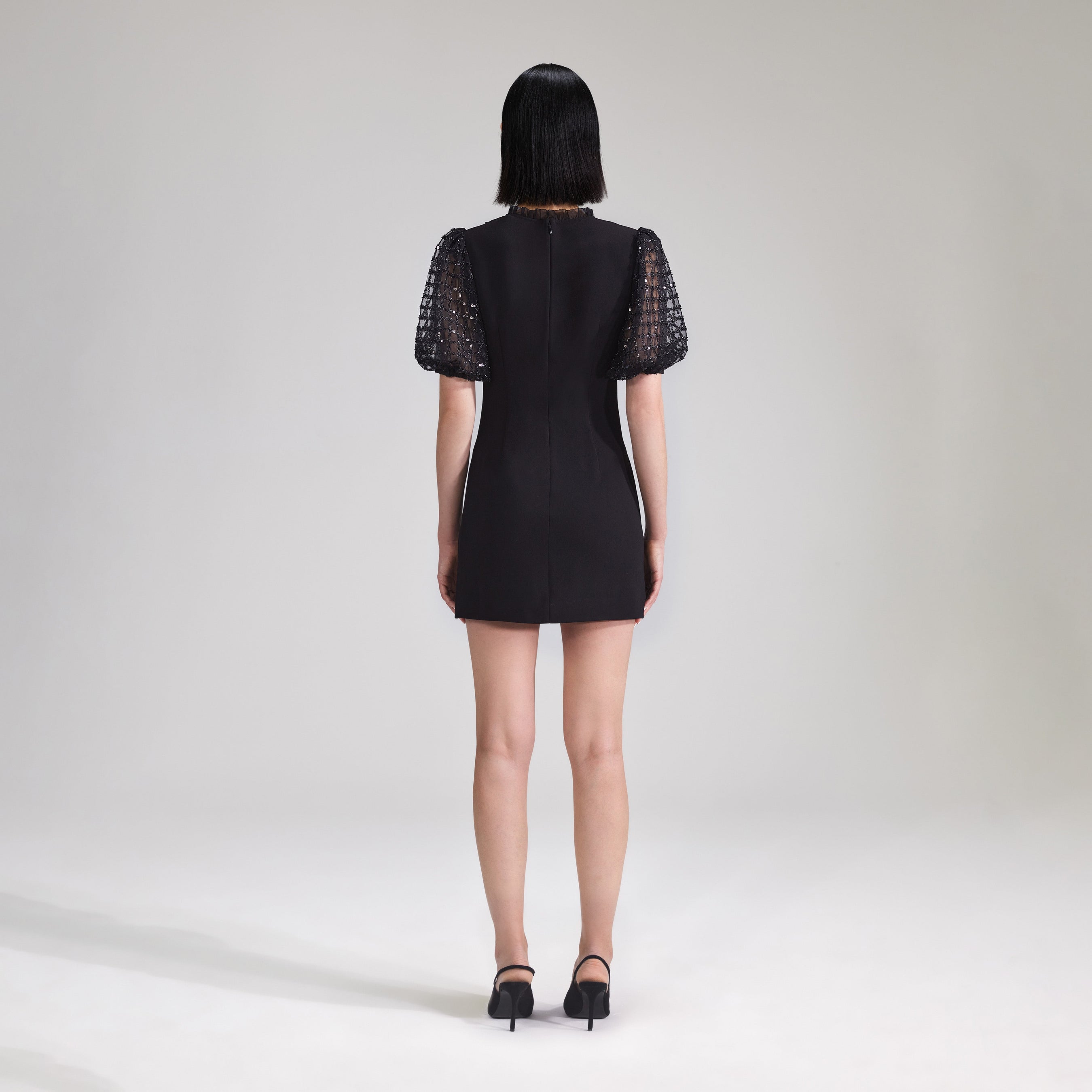 Black Crepe Puff Sleeve Mini Dress