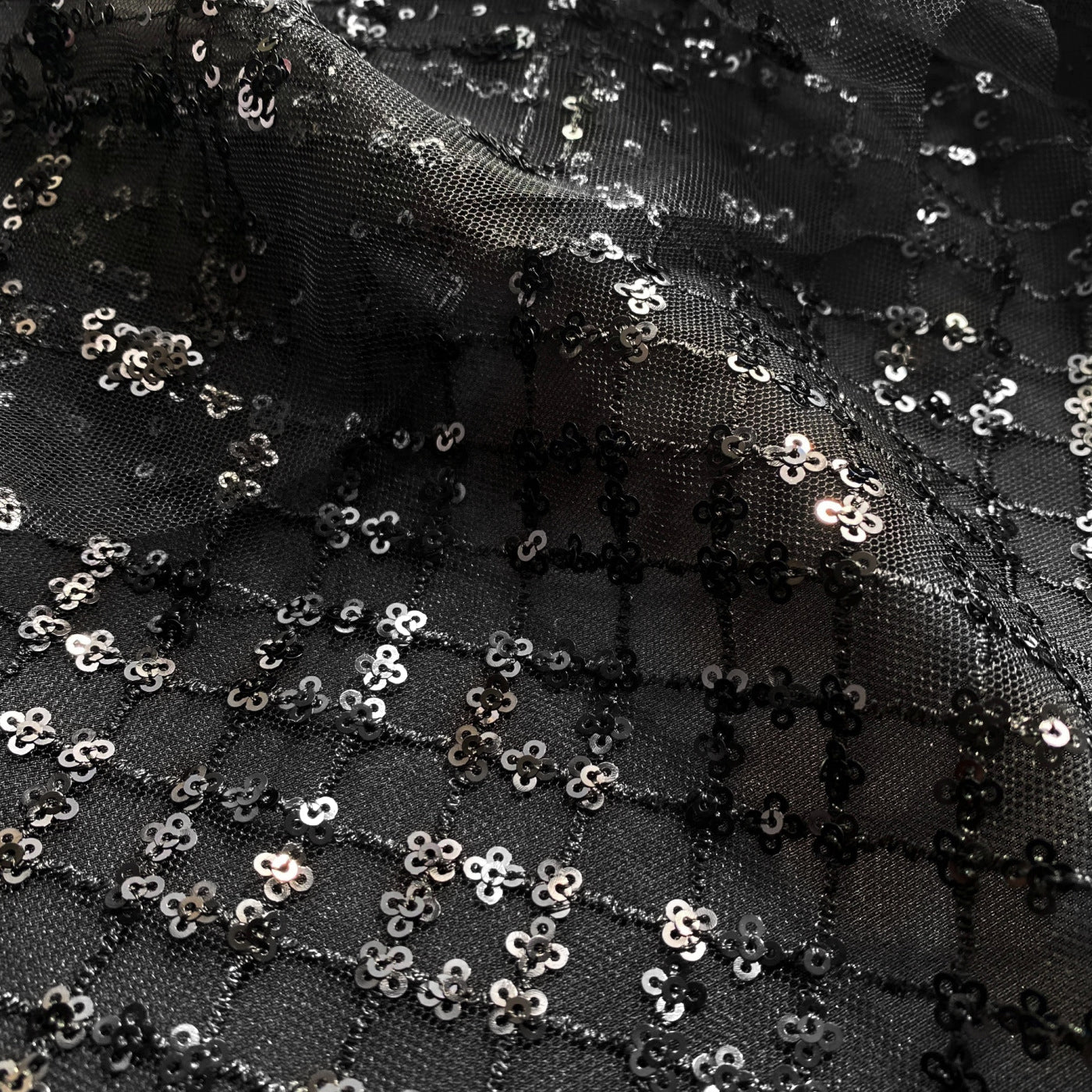 Black Grid Sequin Tiered Midi Dress