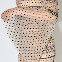 Shirred Polka Dot Midi Dress