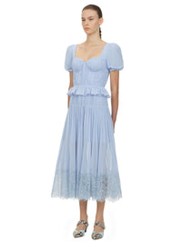 Blue Short Sleeve Chiffon Midi Dress