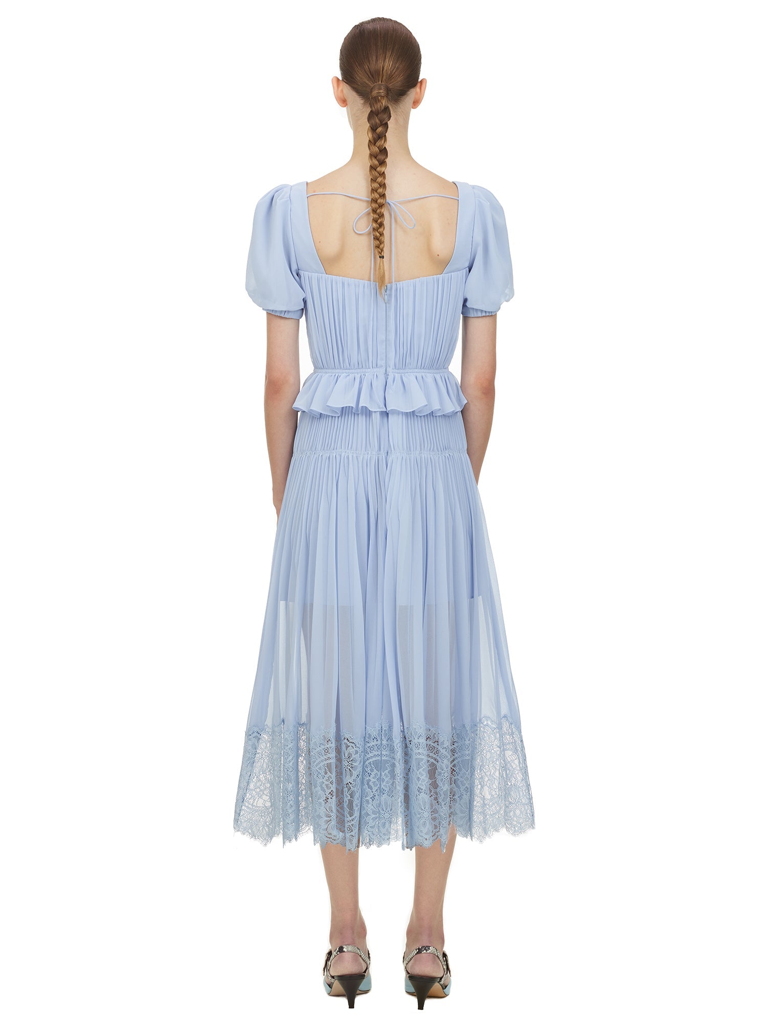 Blue Short Sleeve Chiffon Midi Dress