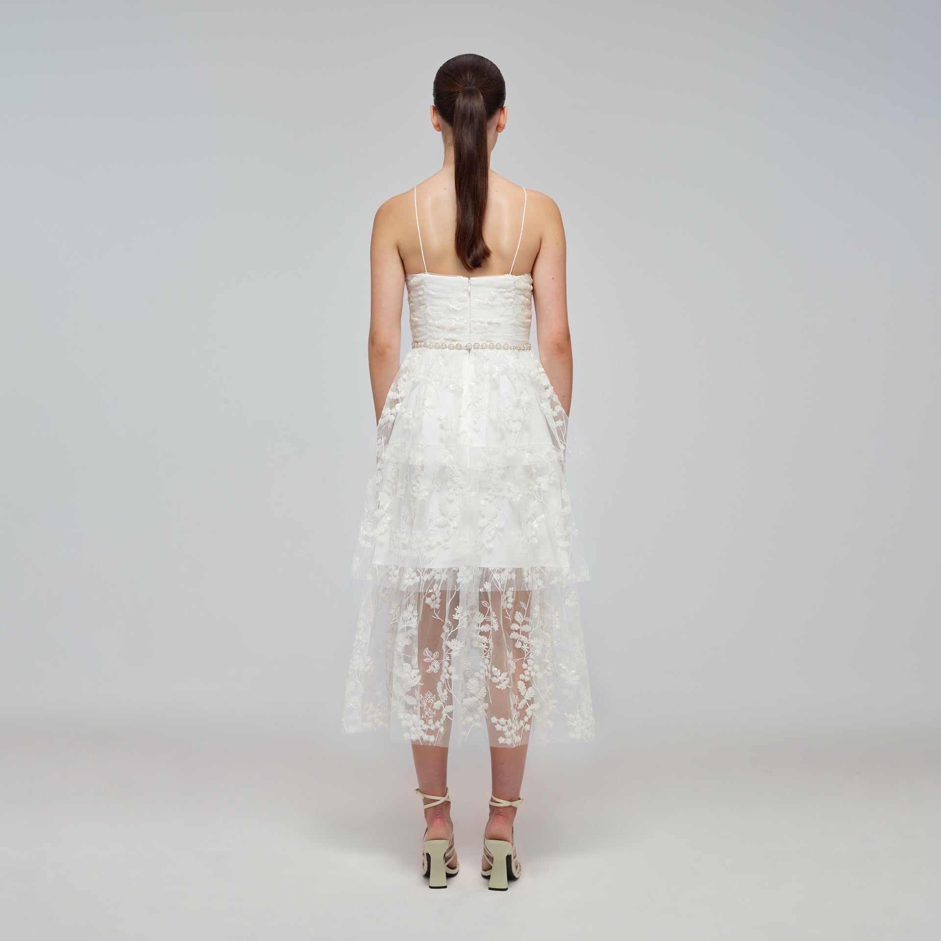 Ivory Blossom Sequin Tiered Midi Dress
