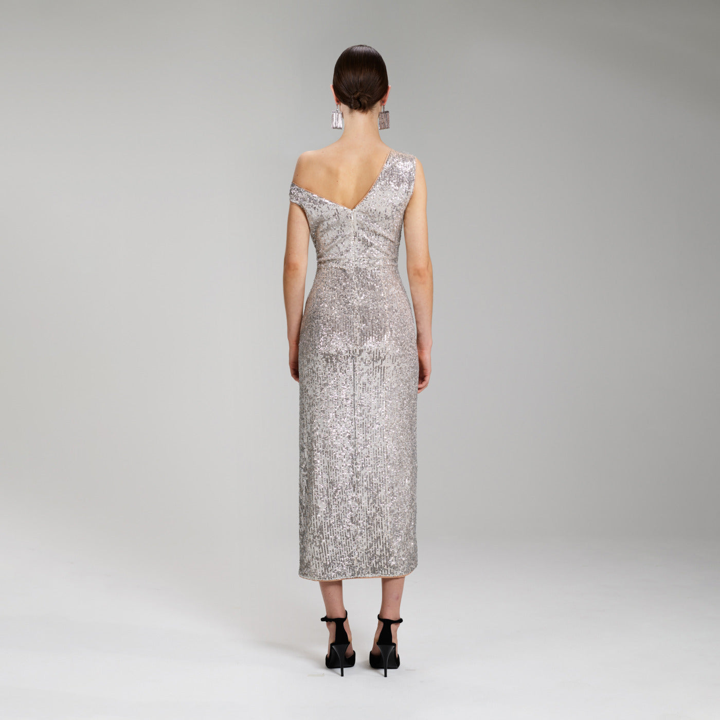 Sequin Gathered Asymmetric Midi Dress