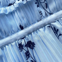 Blue Floral Sleeveless Chiffon Tiered Midi Dress